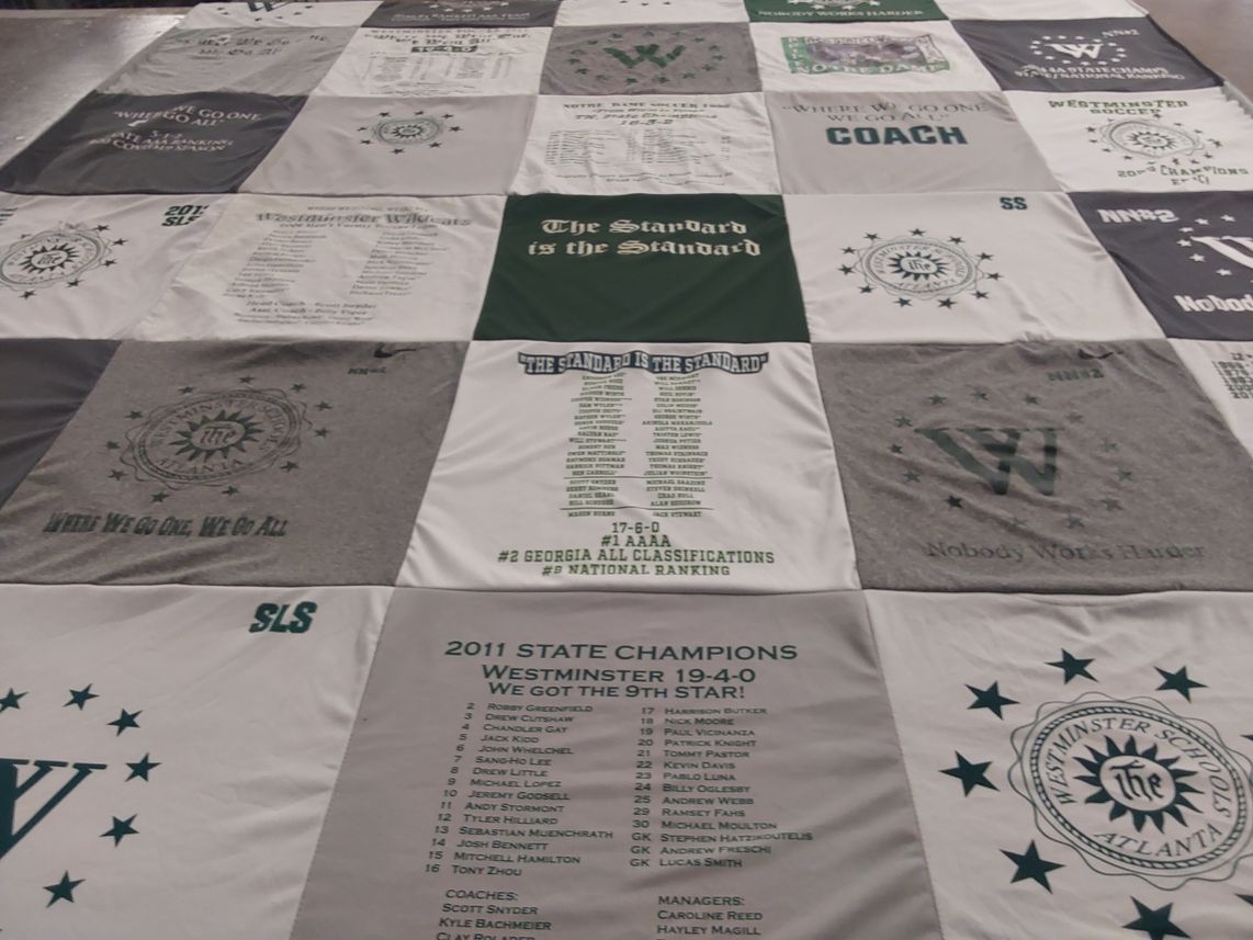 T-shirt quilt featuring westminster school soccer by Mica from GA