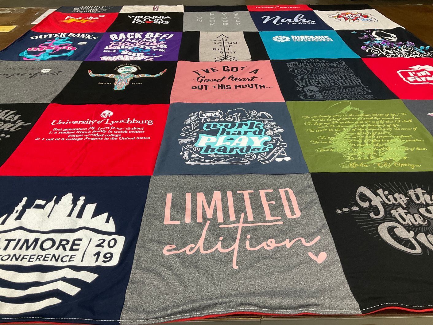 T-shirt quilt from university of lynchburg by Tabitha from VA