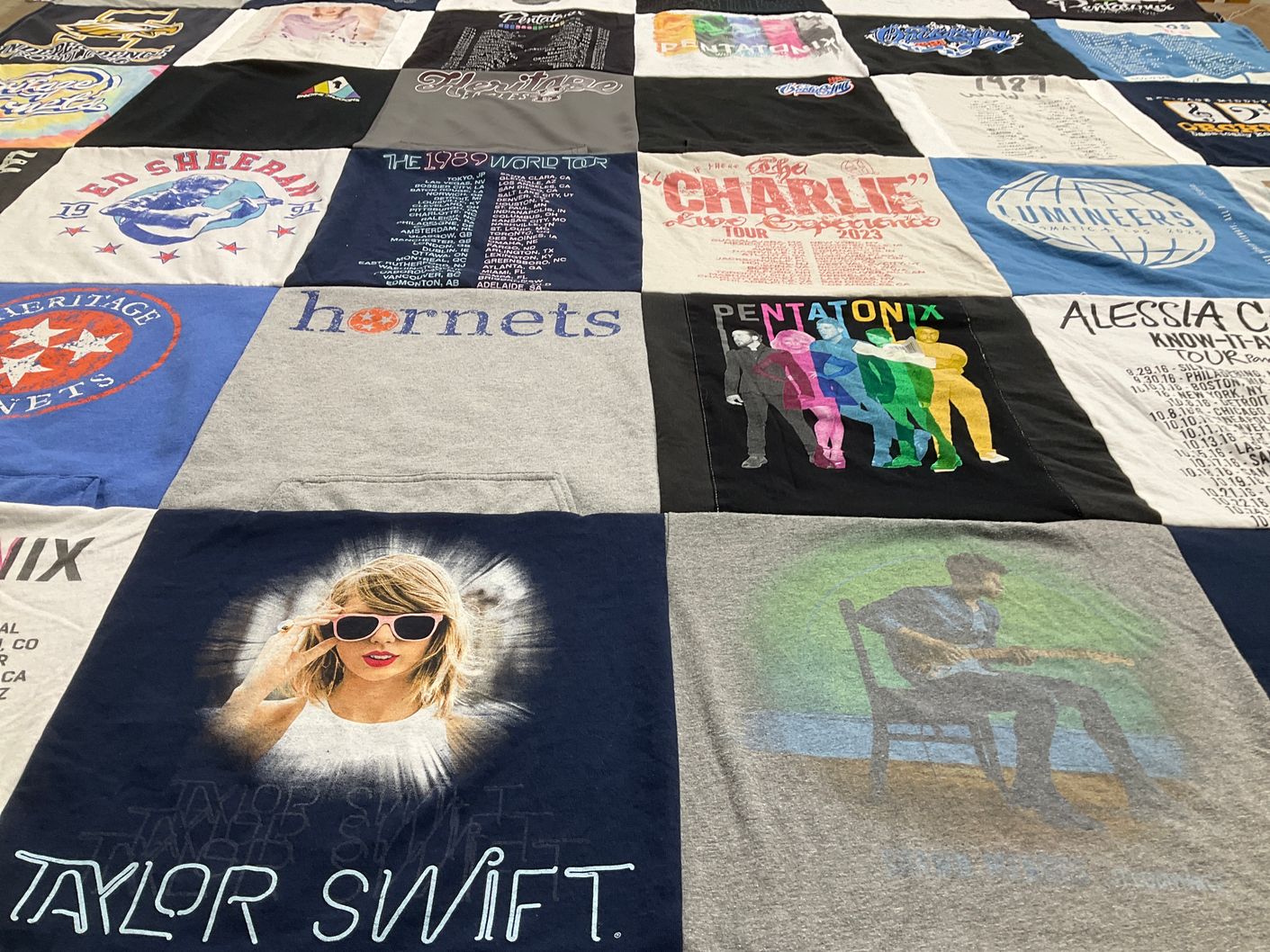 T-shirt quilt with music, concerts themes by Ashley from TN
