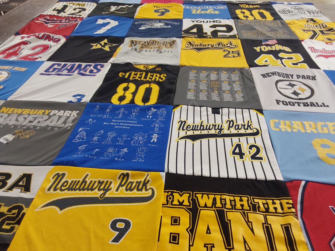 T-shirt quilt featuring newbury park baseball, newbury park football by Malinda from CA