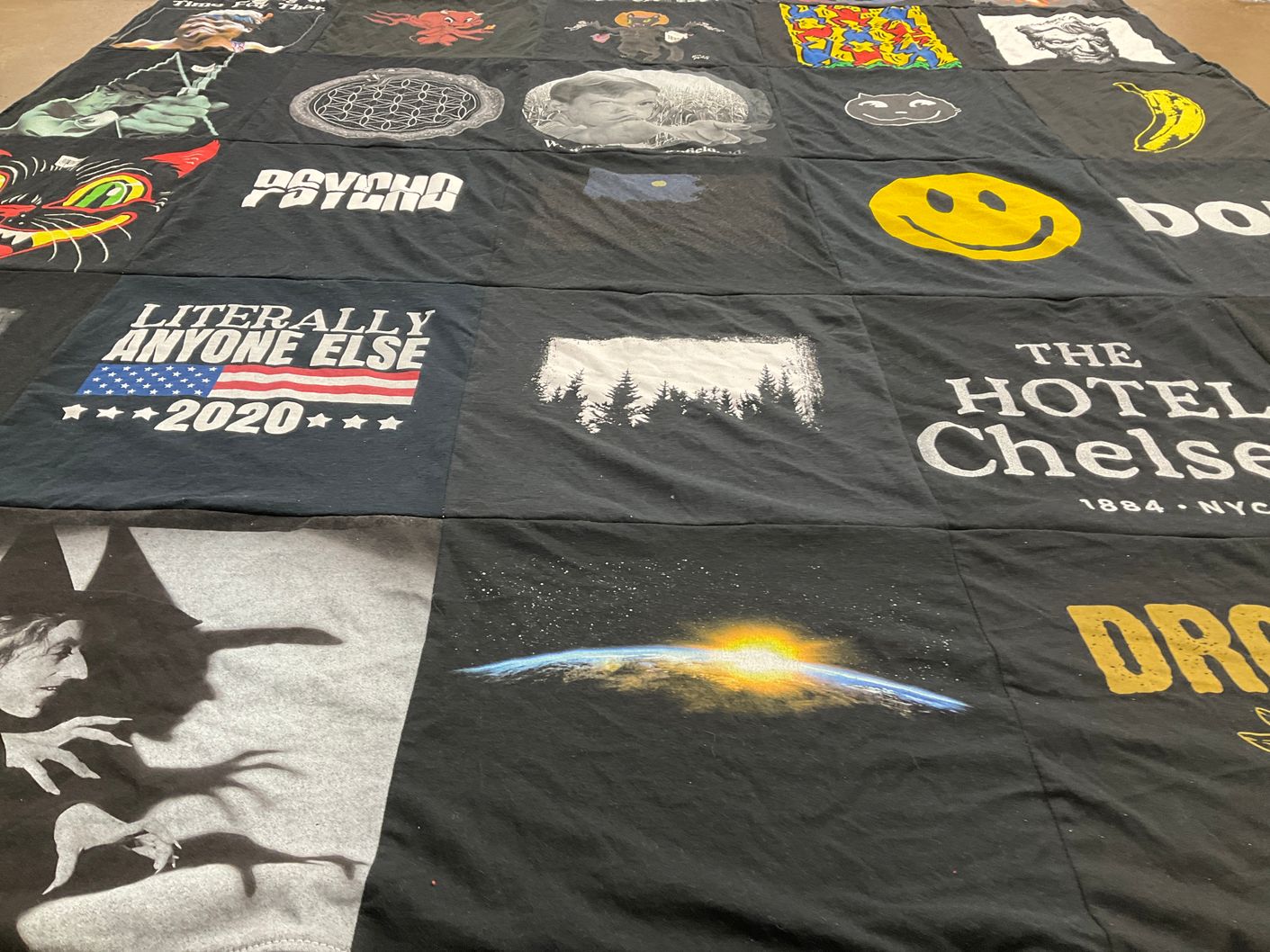 T-shirt quilt with movies, politics themes by William from OR