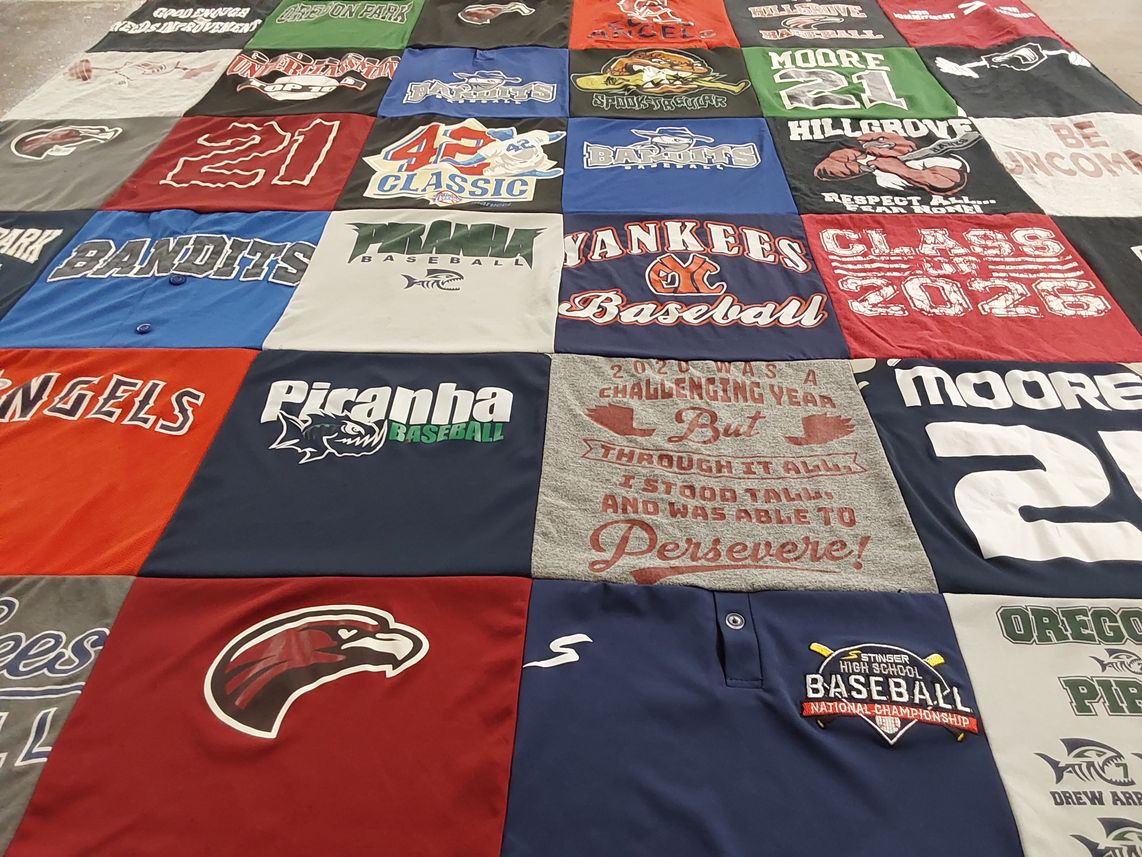 T-shirt quilt featuring yankees baseball by Katie from GA