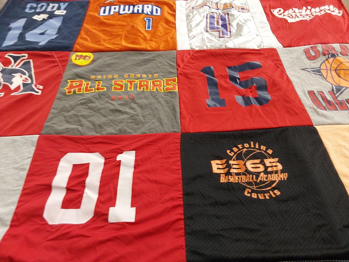 T-shirt quilt with basketball themes by Amy from NC