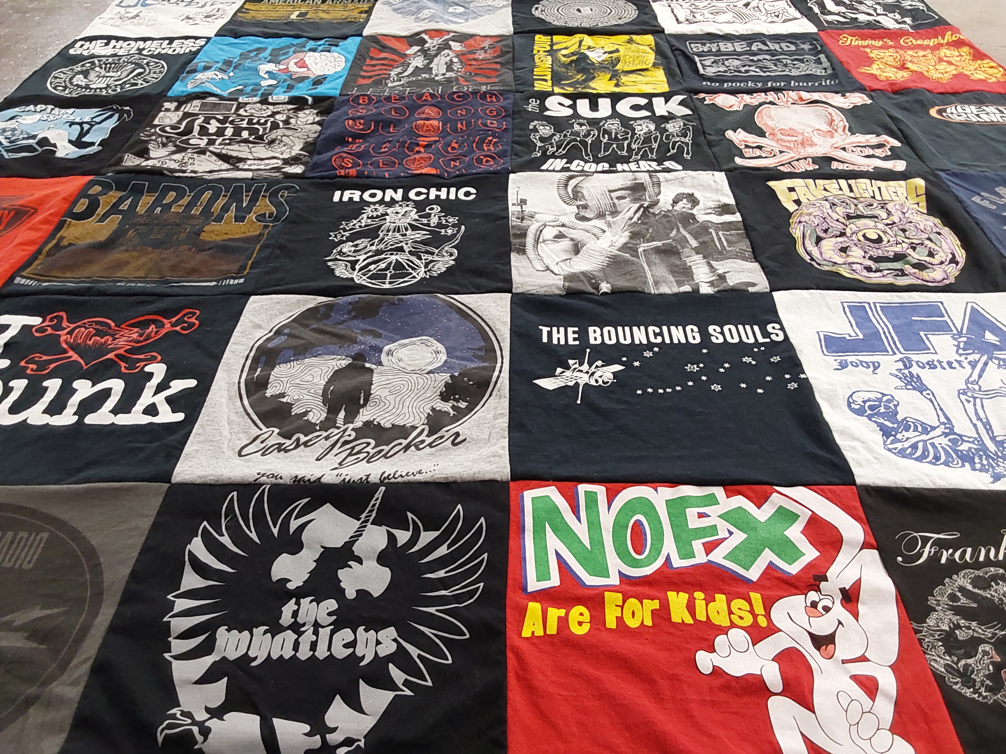 T-shirt quilt with music, punk themes by Hiro from PA