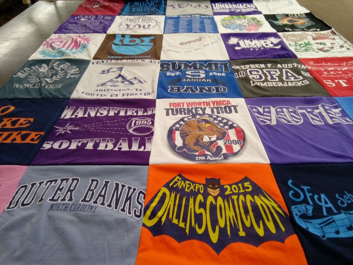 T-shirt quilt featuring mansfield high school softball, sfa lumberjacks by Kelly from TX