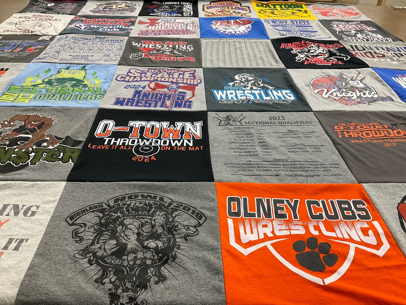 T-shirt quilt with wrestling themes by Briana from IL