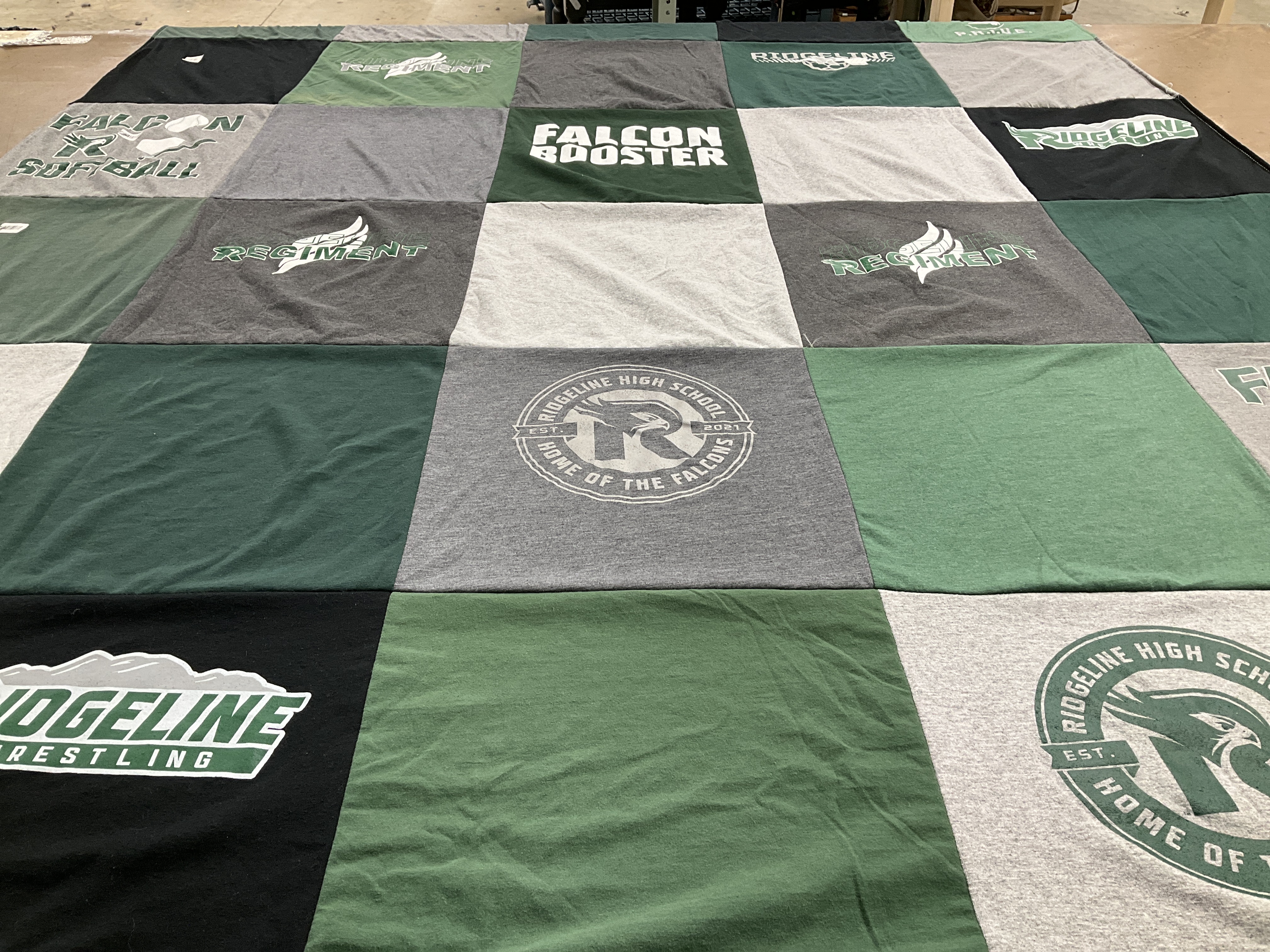 T-shirt quilt featuring ridgeline high school falcons by Christy from WA
