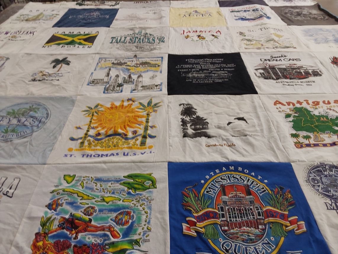 T-shirt quilt with travel, caribbean themes by Elizabeth from OH