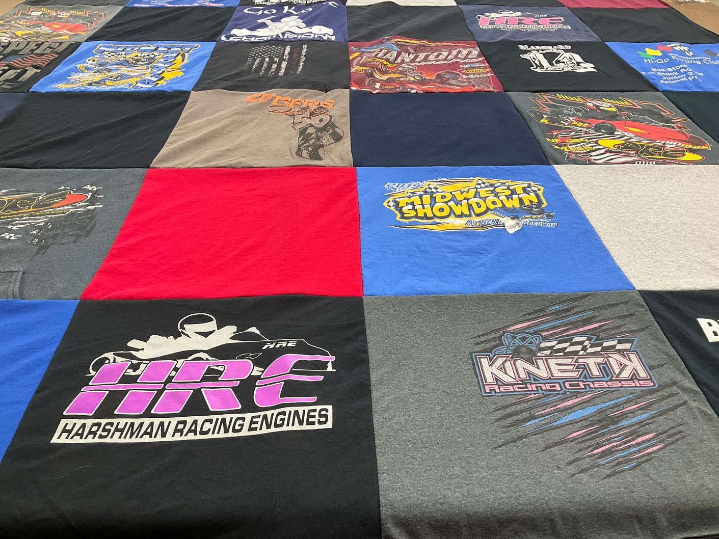 T-shirt quilt with racing themes by Kristin from WI