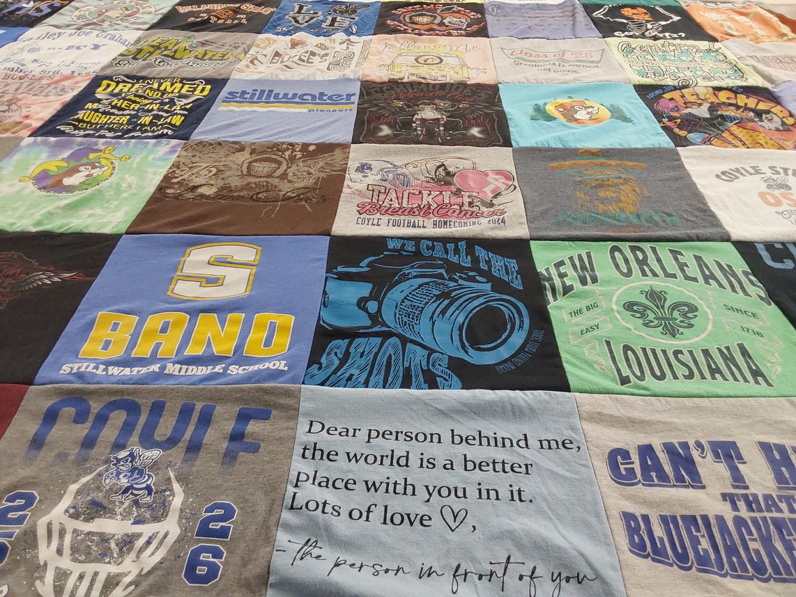 T-shirt quilt from stillwater middle school by Aleshia from OK