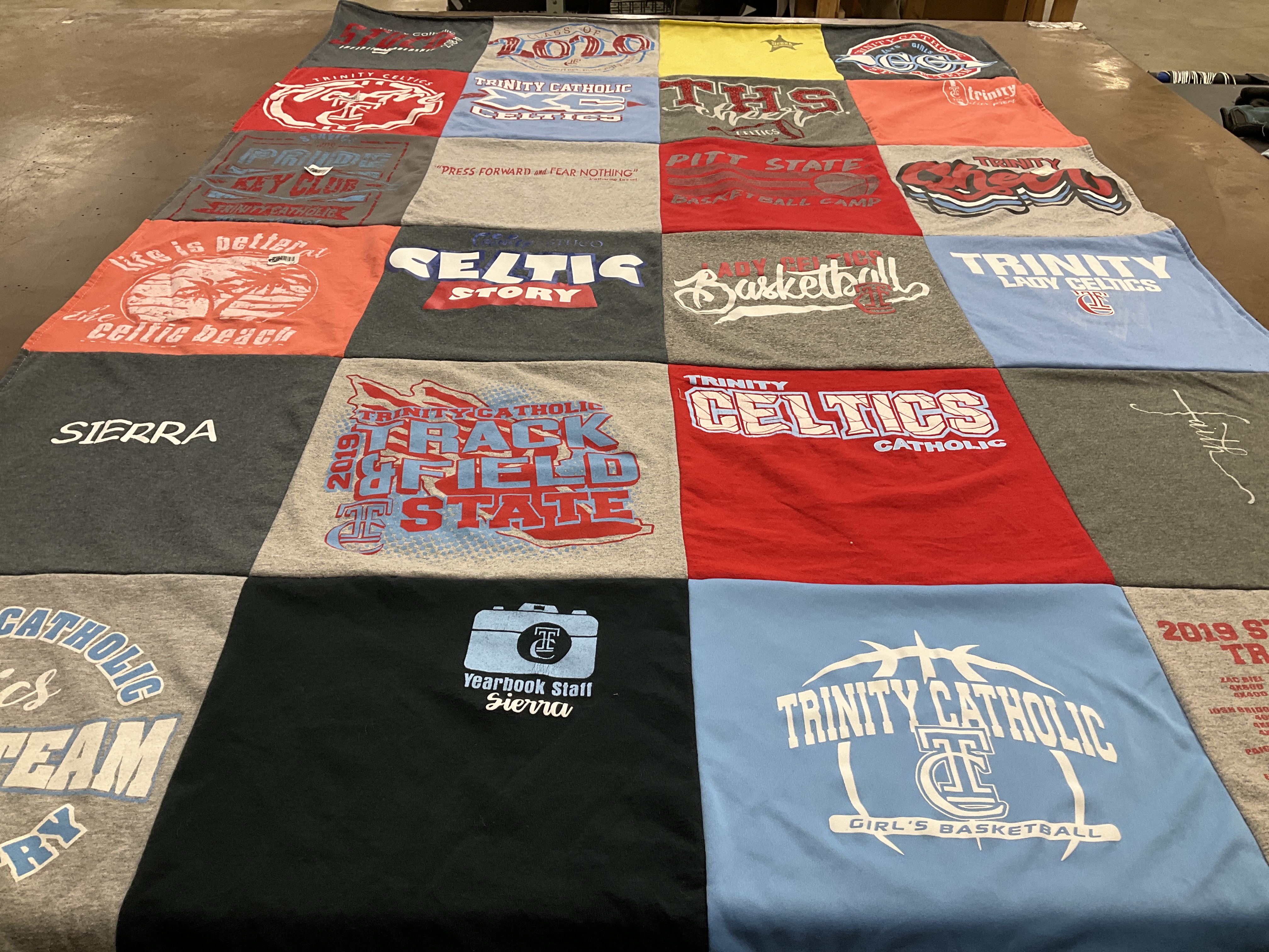 T-shirt quilt featuring trinity catholic girl's basketball, trinity catholic celtics by Miranda from KS