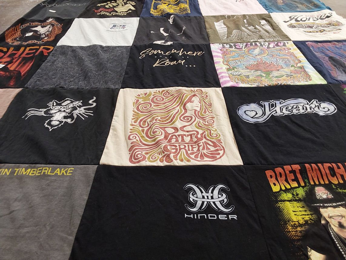 T-shirt quilt with music, rock themes by Melissa from TN