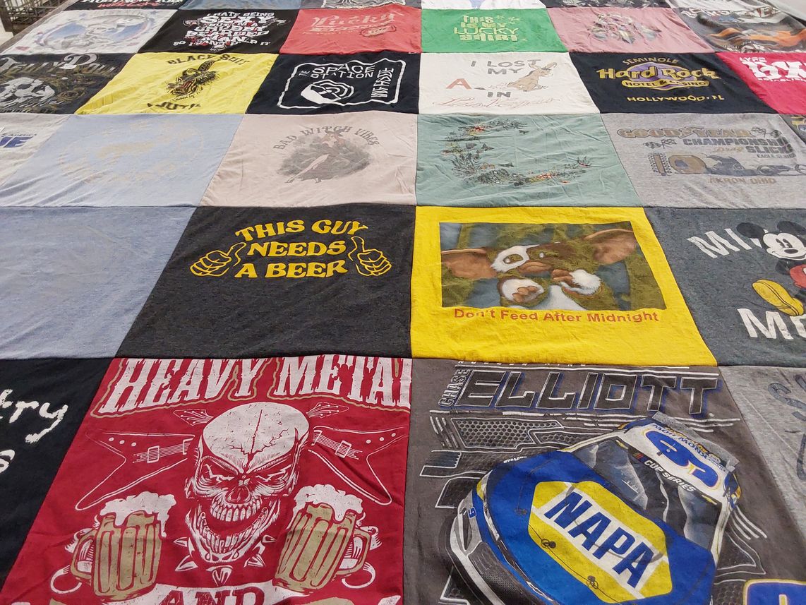 T-shirt quilt with heavy metal music, nascar themes by Michael from NY