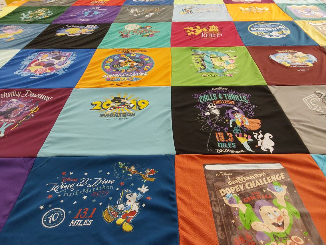 T-shirt quilt with running, disney themes by Jennifer from IN