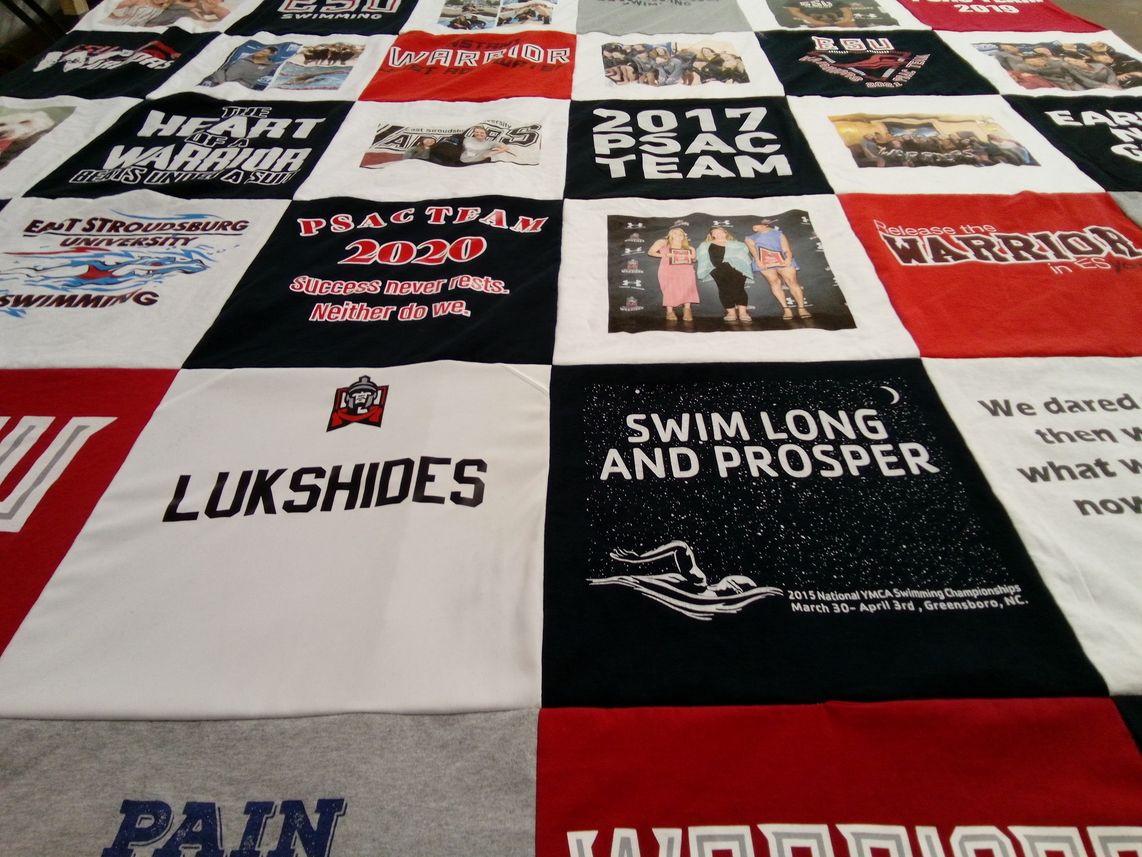 T-shirt quilt featuring east stroudsburg university swimming, psac team by margaretha from NJ