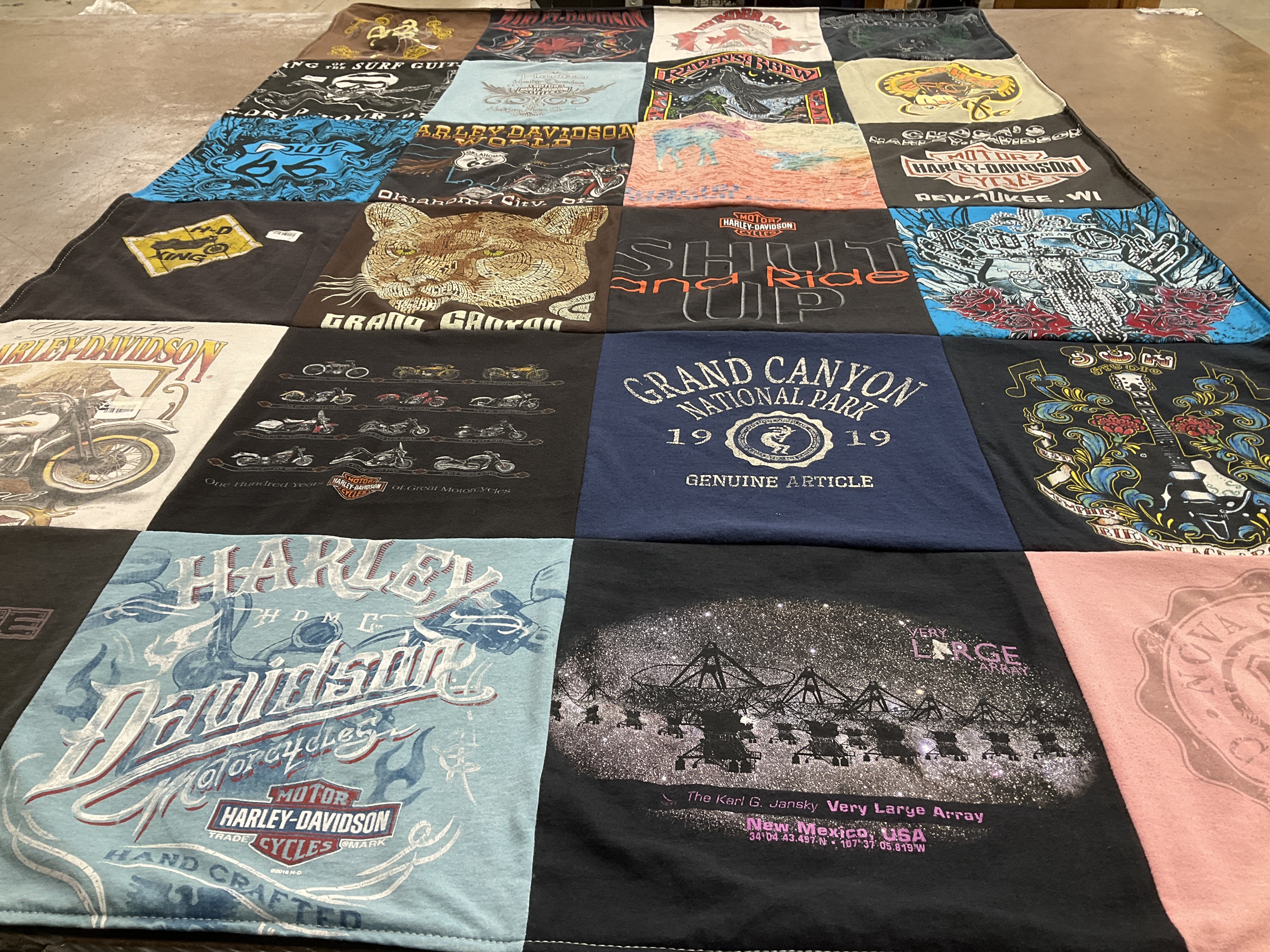 T-shirt quilt with motorcycles, nature themes by Jess from WI