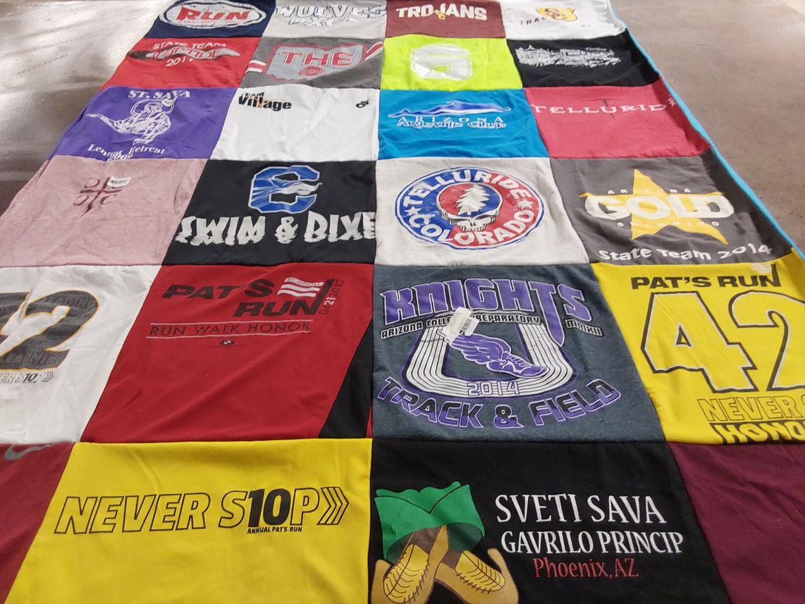 T-shirt quilt featuring pat's run by Suzi from AZ