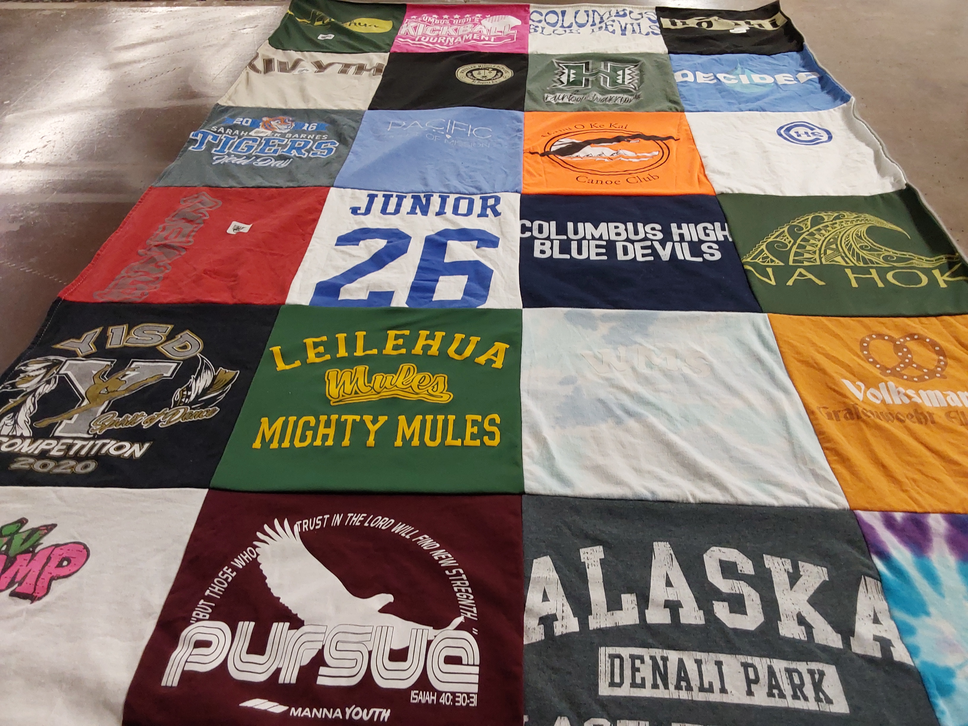 T-shirt quilt featuring leilehua high school mules, columbus high school blue devils by Amy from GA