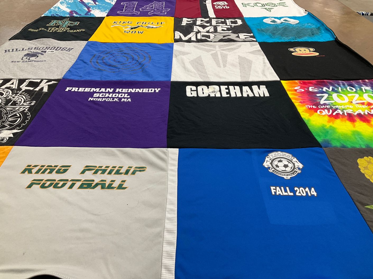 T-shirt quilt featuring king philip football, lions soccer by lucy from MA