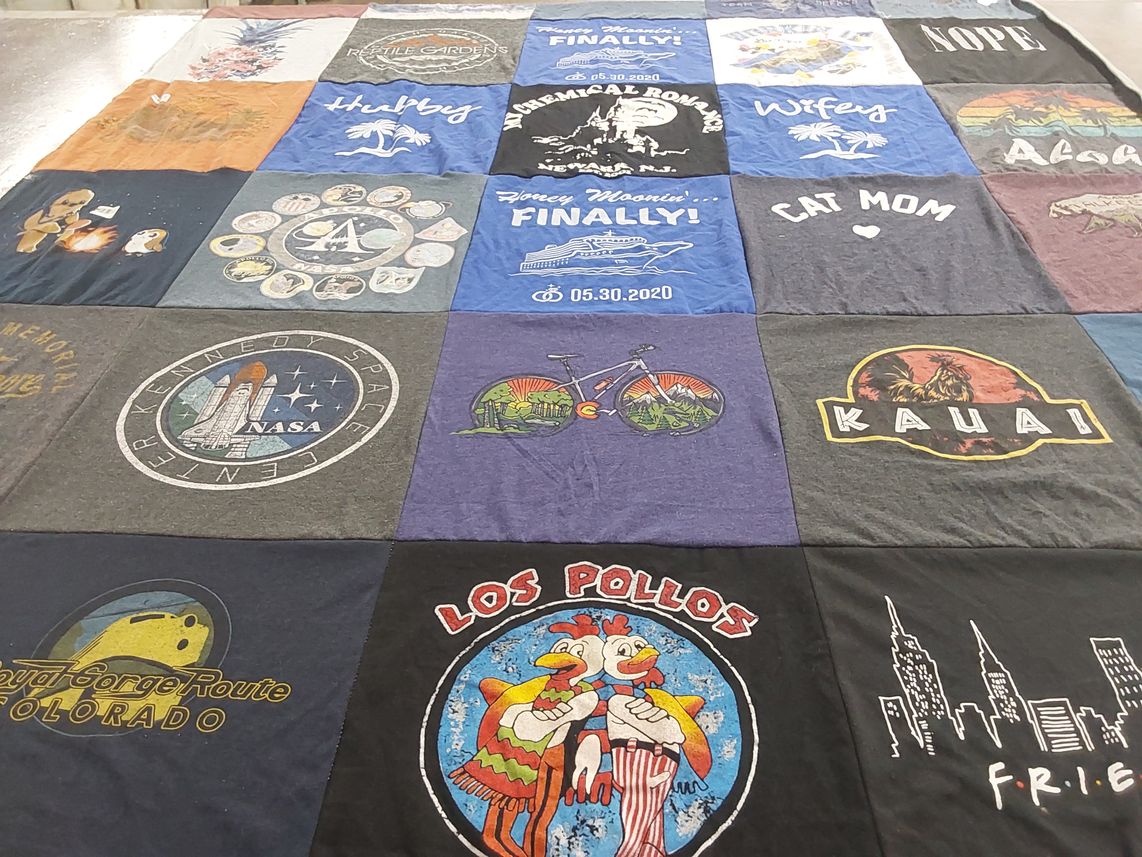 T-shirt quilt with space, travel themes by Katrina from CO