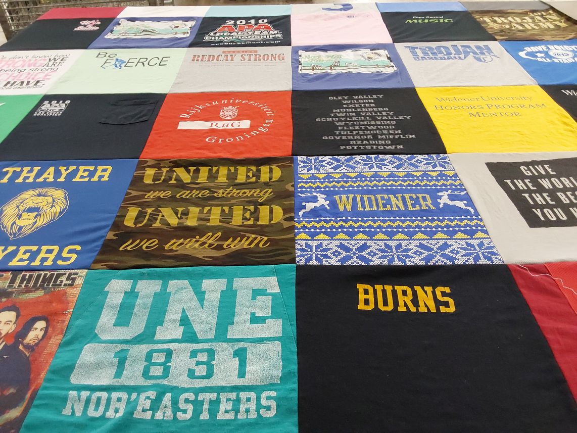 T-shirt quilt featuring trojan baseball, northeastern university by Melissa from PA
