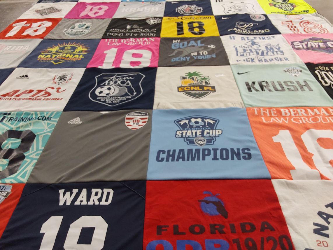 T-shirt quilt with soccer, sports themes by Sheila from FL