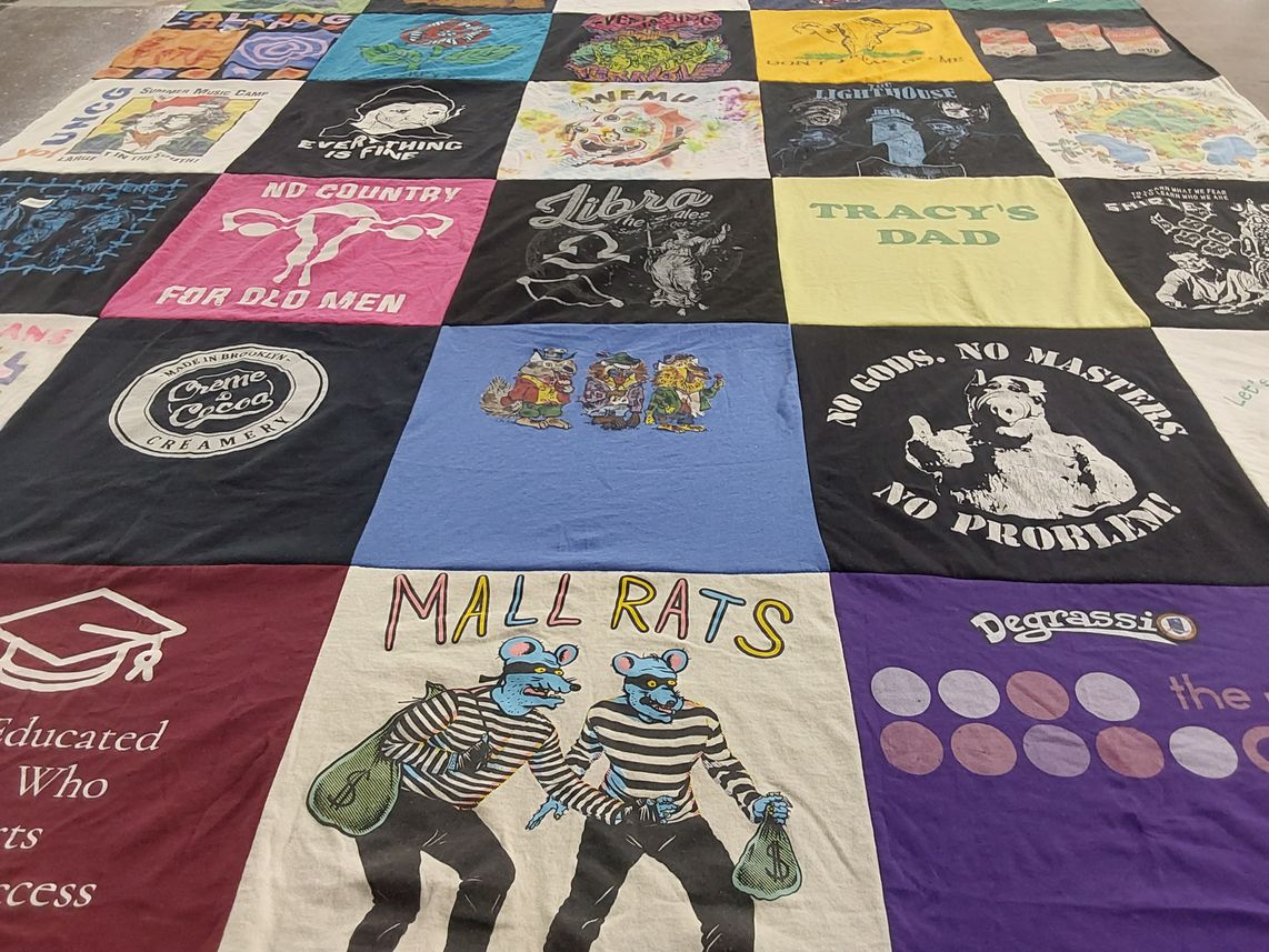T-shirt quilt with comedy, pop culture themes by tracy from NC
