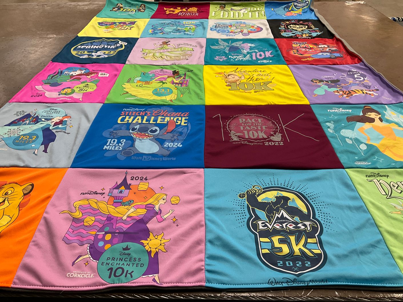 T-shirt quilt with disney, running themes by Katie from NY