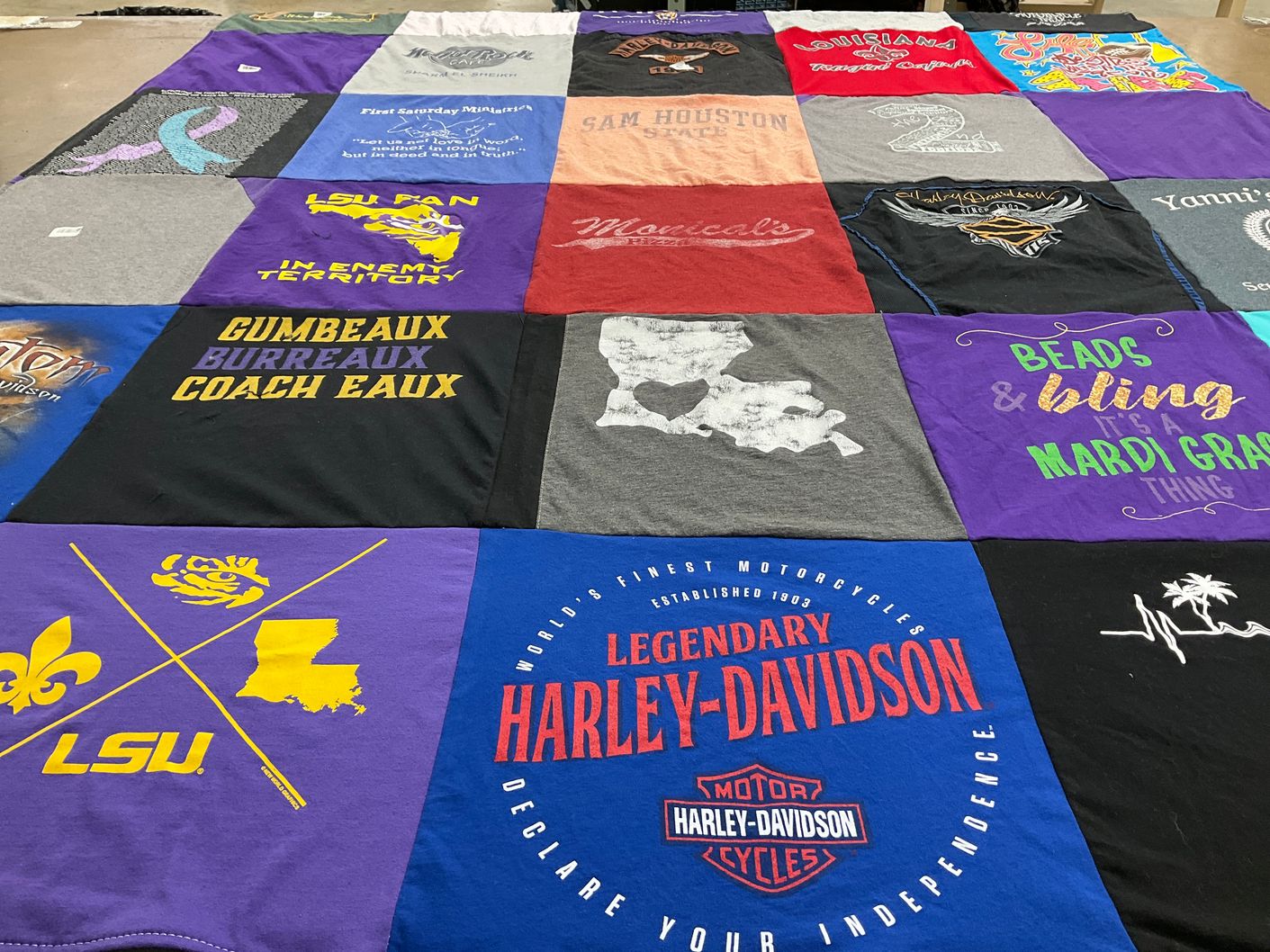 T-shirt quilt featuring louisiana state university by Ann from FL