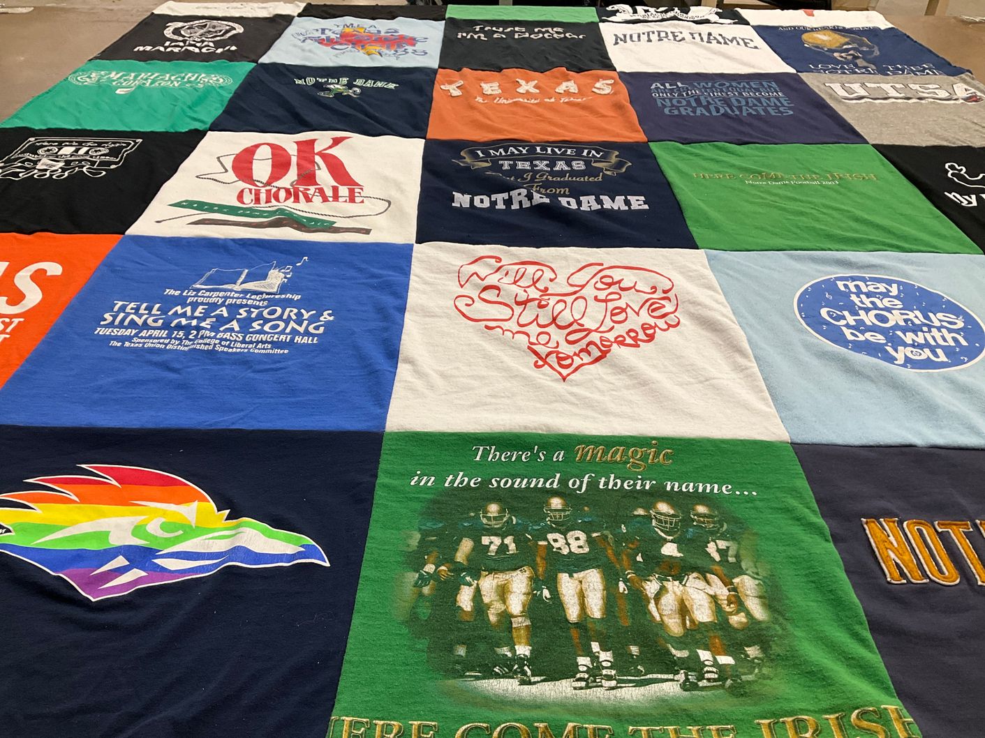 T-shirt quilt featuring notre dame university football by Deborah from TX