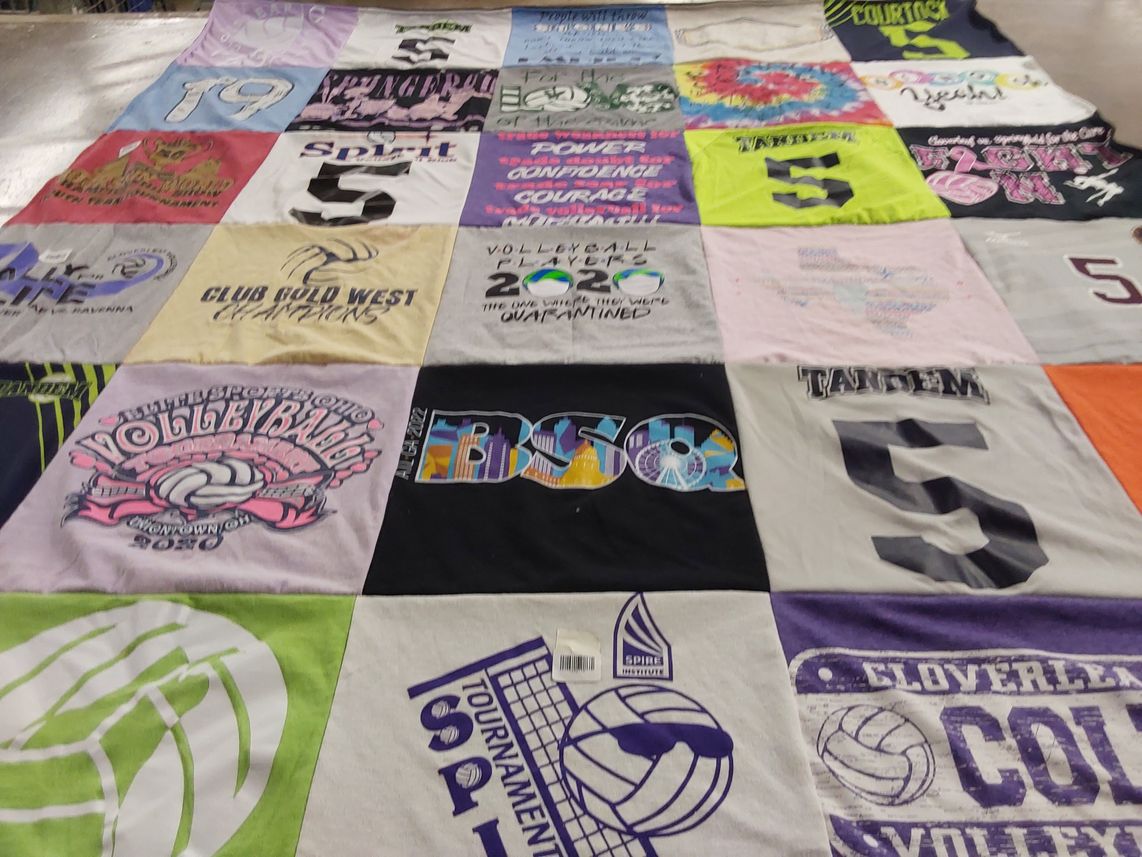 T-shirt quilt featuring cloverleaf volleyball by Kaleigh from OH