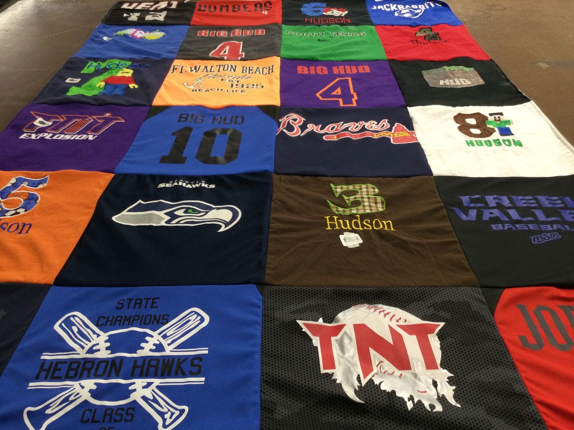 T-shirt quilt featuring hebron hawks, seattle seahawks by stephanie from TX