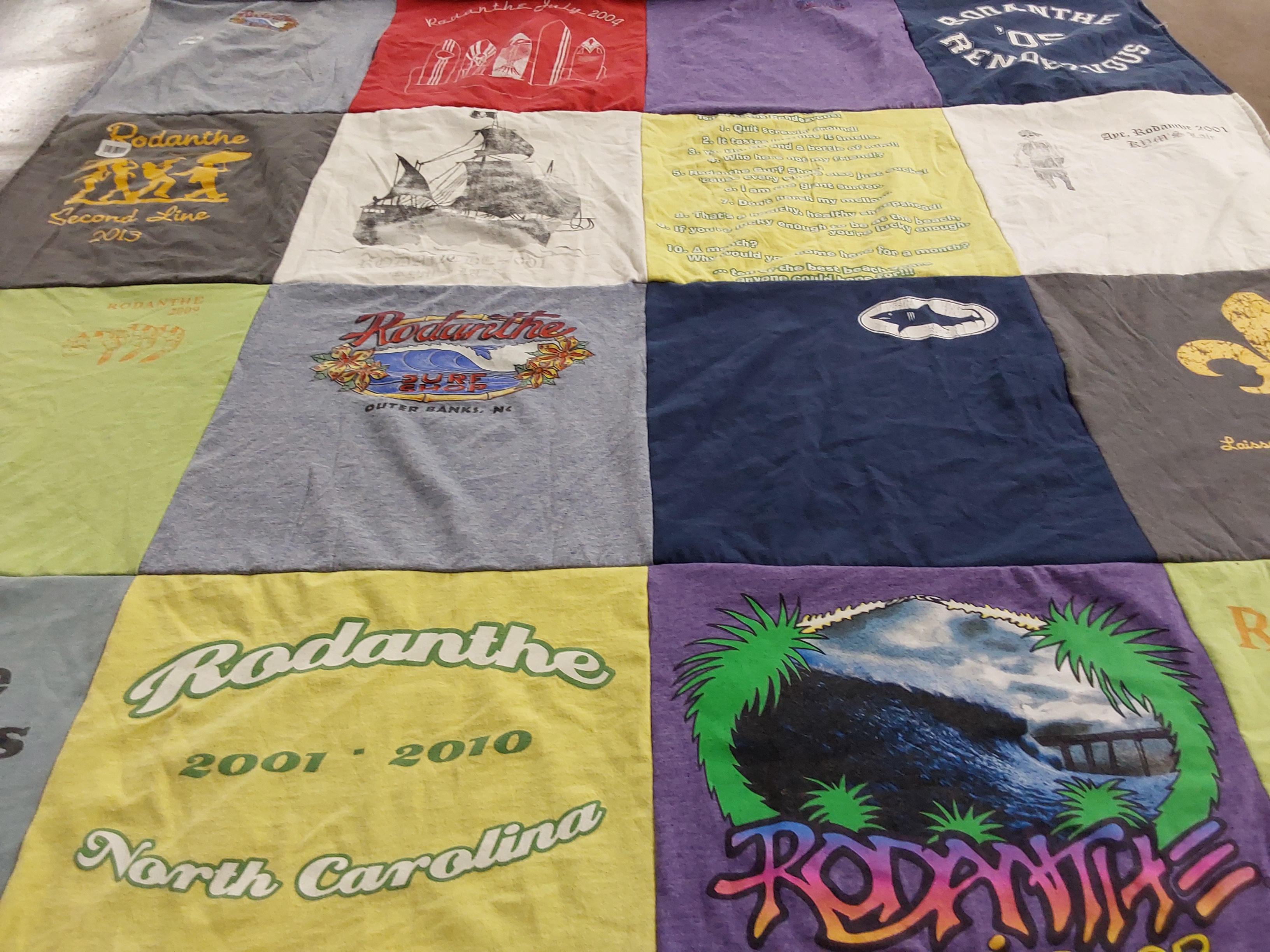 T-shirt quilt with beach, surfing themes by Kate from MD