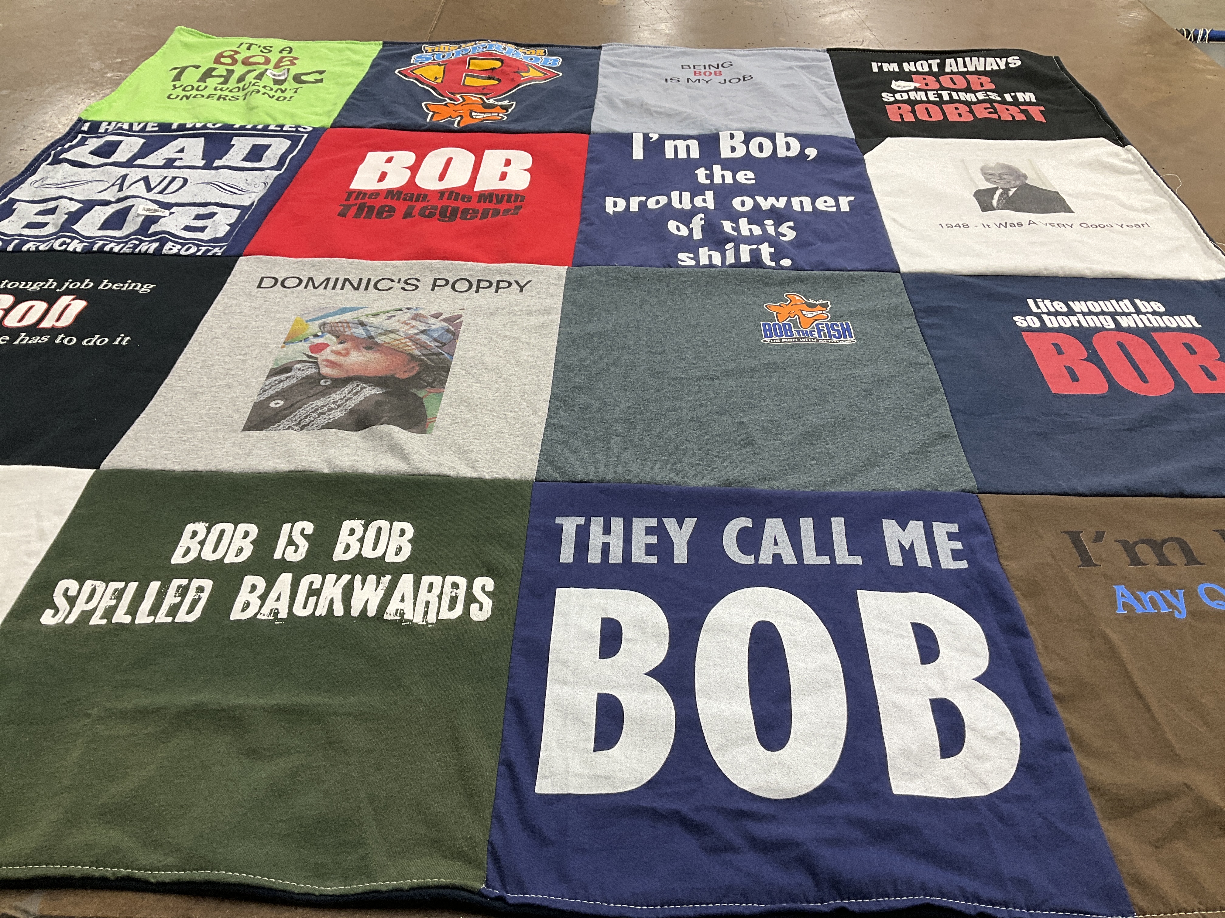 T-shirt quilt with humor themes by Robyn from LA