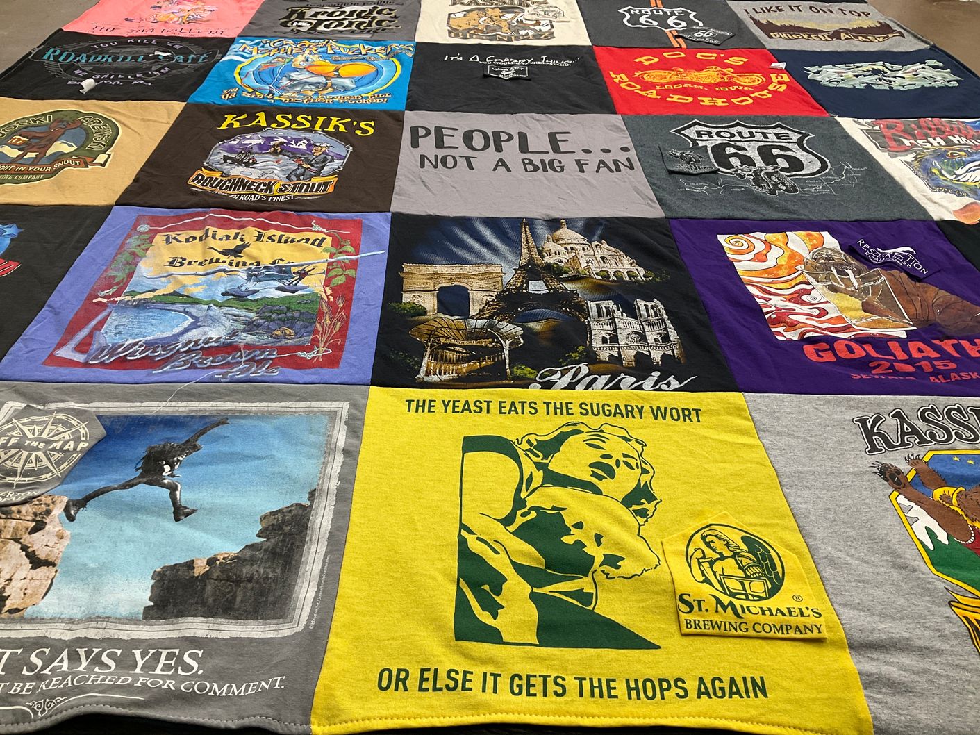 T-shirt quilt with brewing, beer themes by Tracy from NE