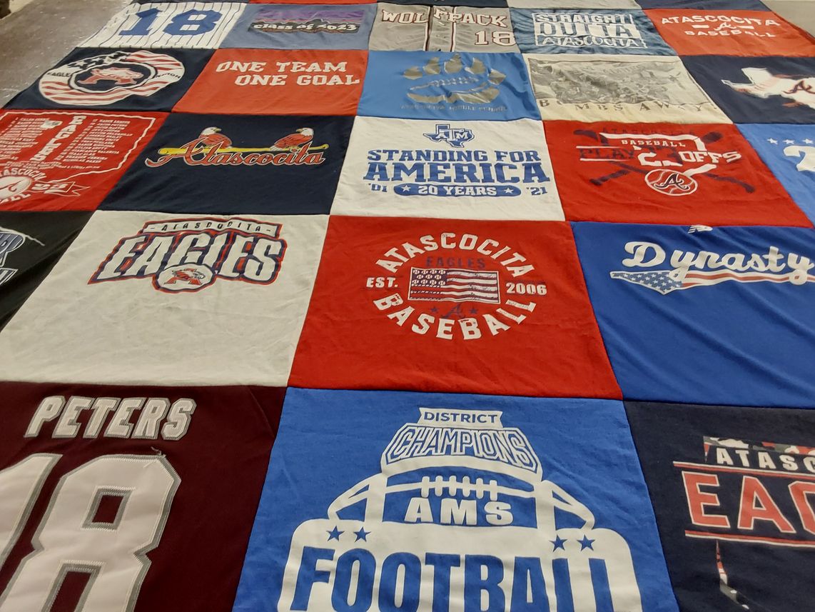 T-shirt quilt featuring atascocita eagles by Kate from TX