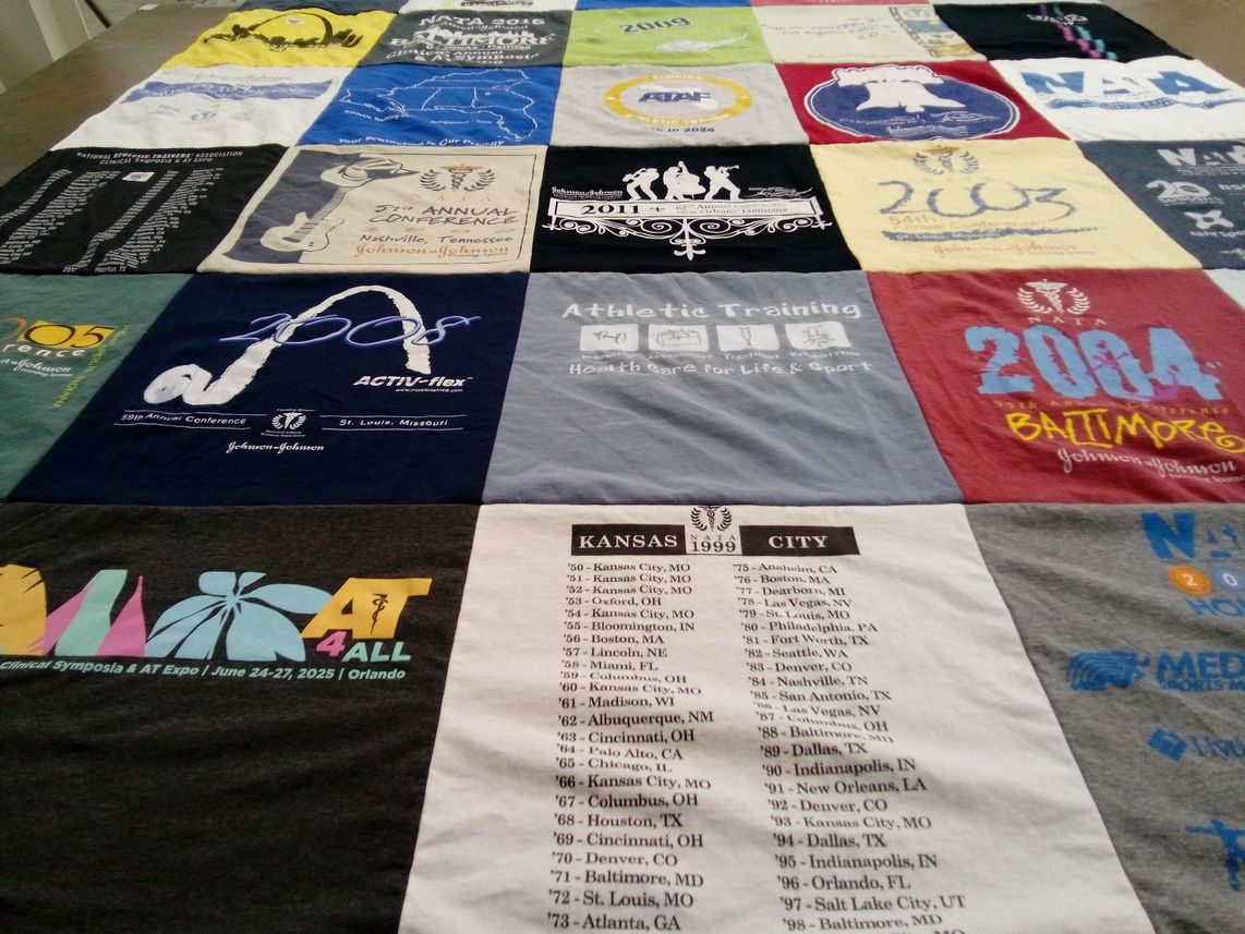 T-shirt quilt with athletic training, healthcare themes by Sue from FL