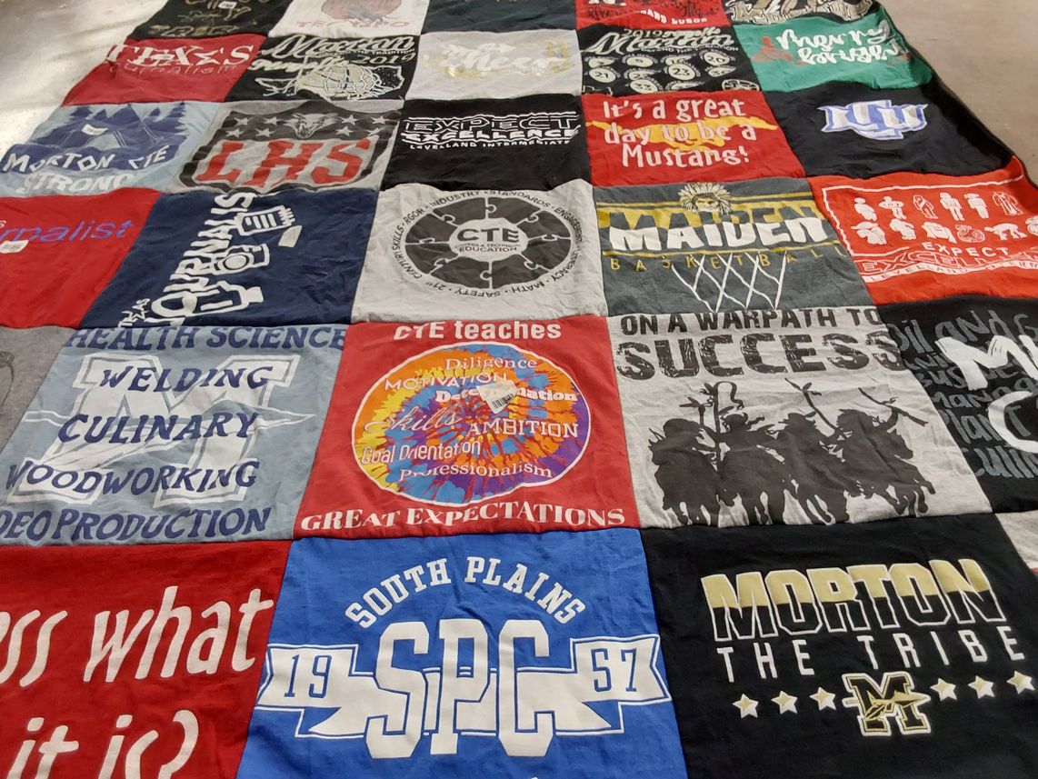 T-shirt quilt featuring maiden basketball, mustangs by Ann from TX