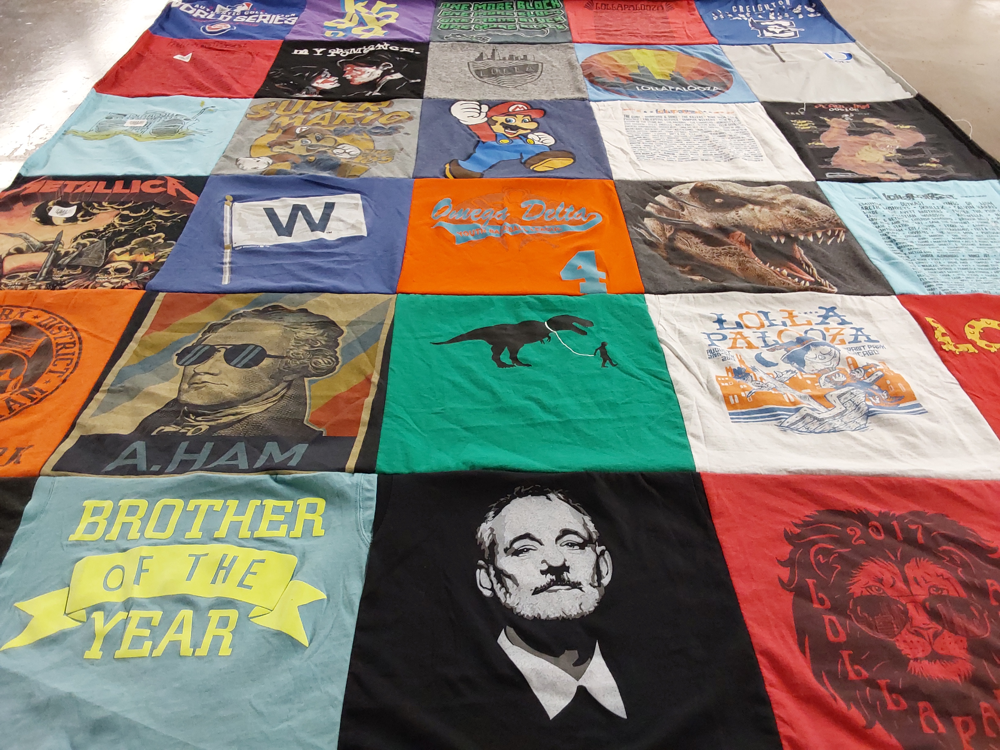T-shirt quilt with music, festivals themes by Katrina from IL