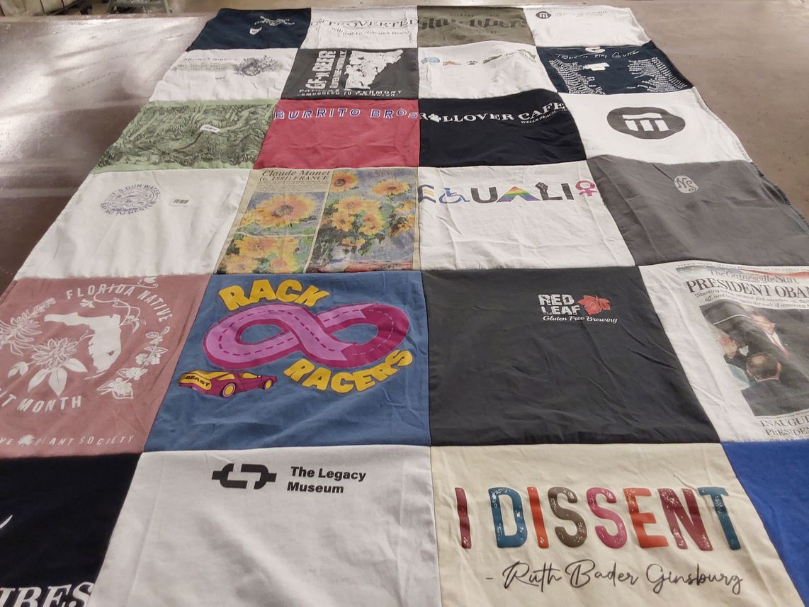 T-shirt quilt with politics, activism themes by Jennifer from FL