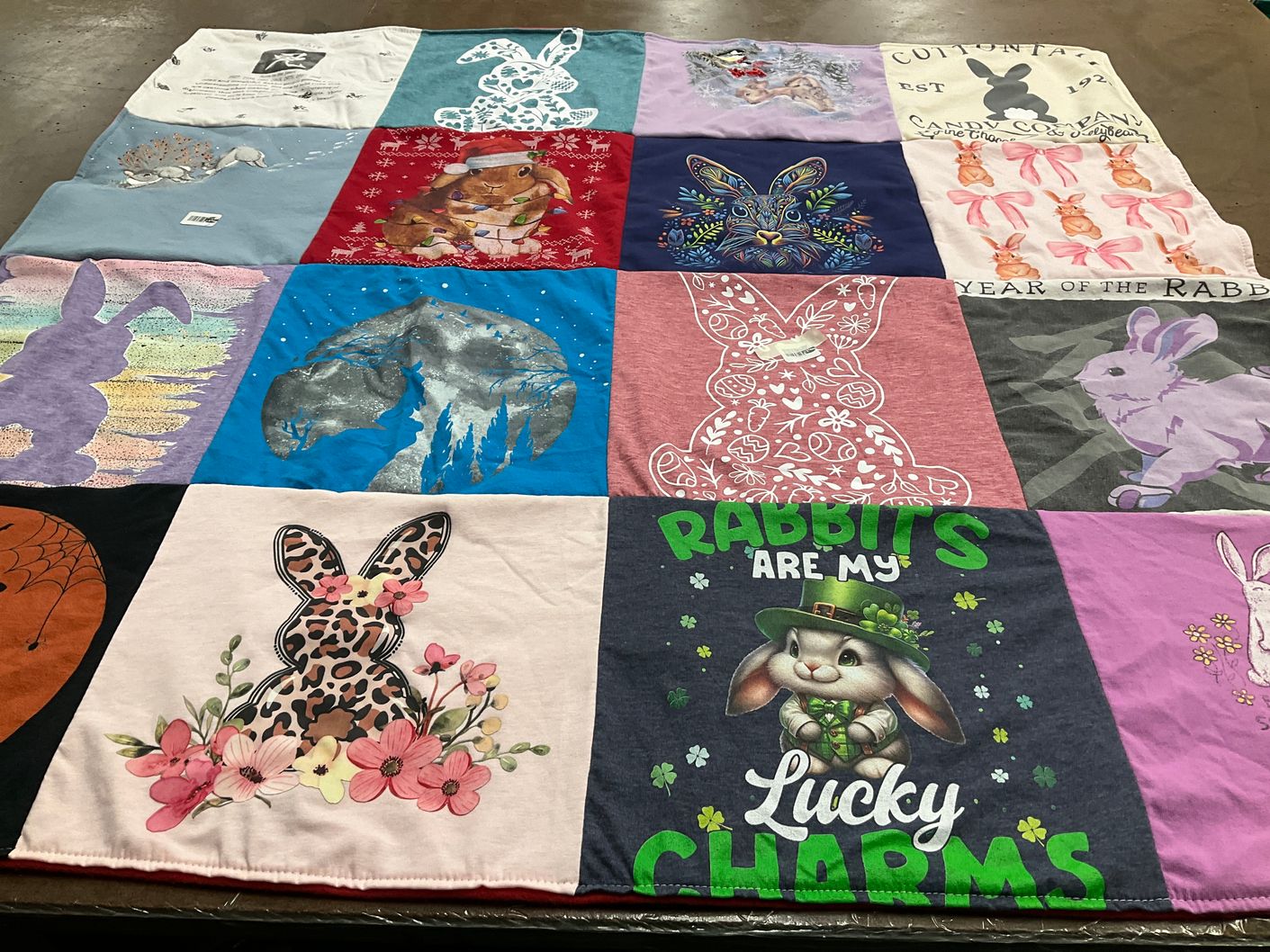 T-shirt quilt with rabbits, easter themes by Barbara from MD
