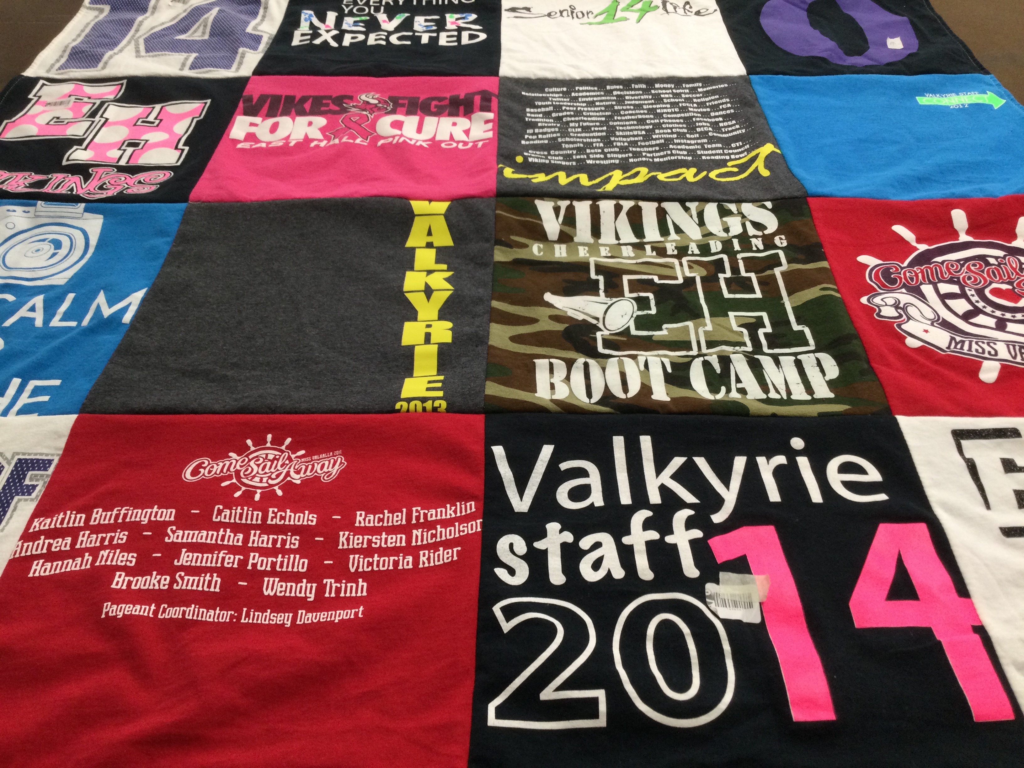 T-shirt quilt featuring vikings cheerleading by Lisa from GA
