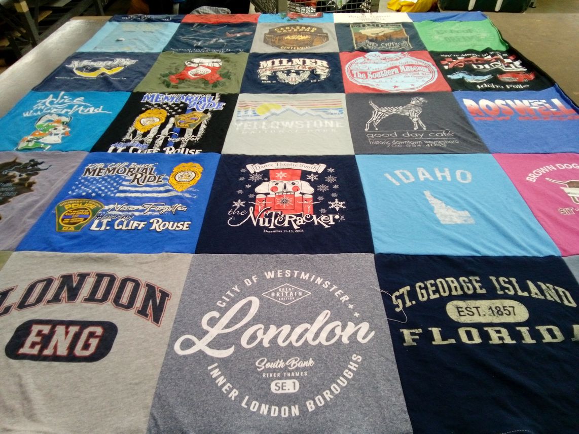T-shirt quilt with travel, history themes by Denise from GA