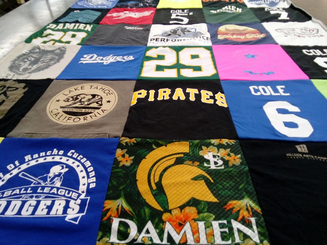T-shirt quilt featuring los angeles dodgers, pittsburgh pirates by Rebekah from CA
