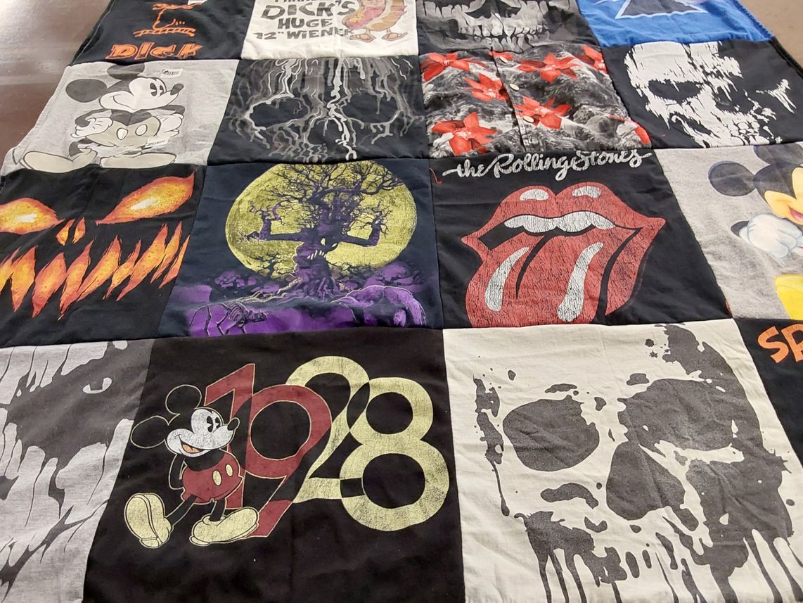 T-shirt quilt with music, cartoons themes by Shannon from MT