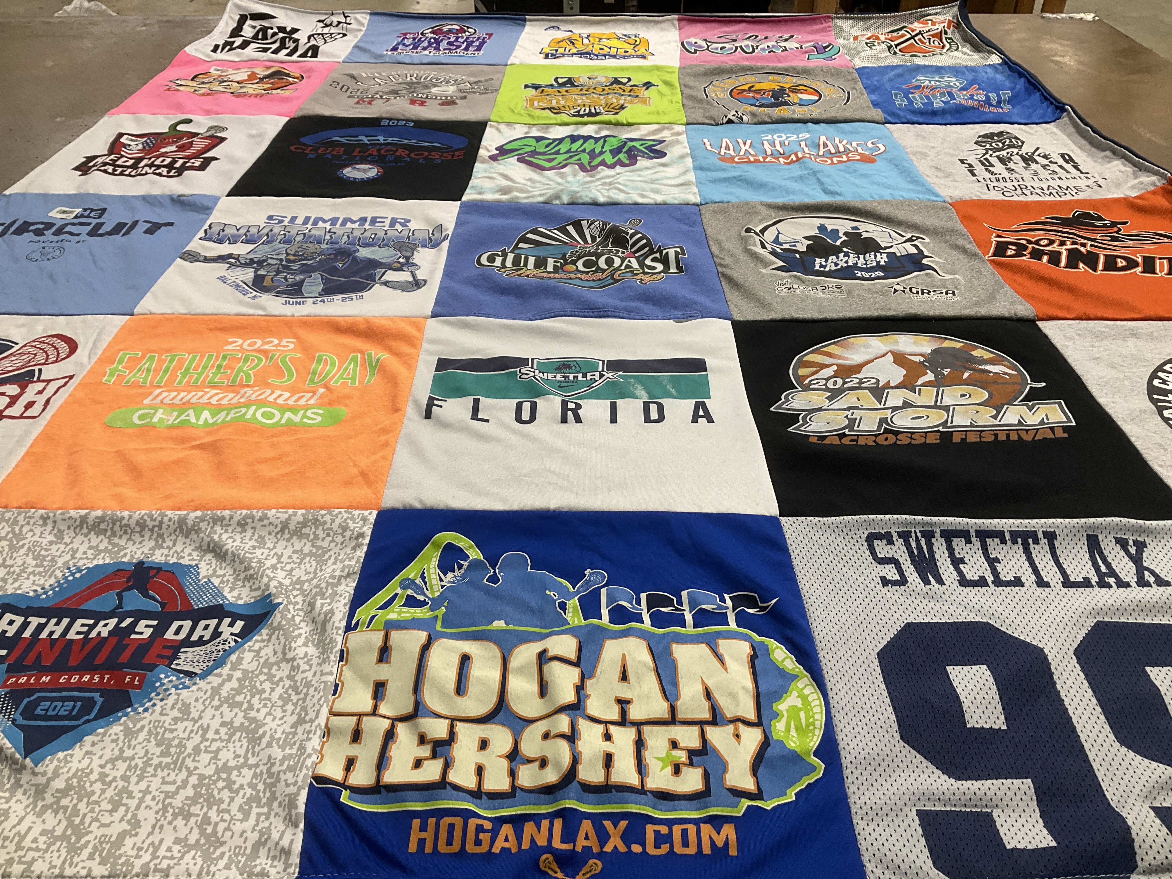 T-shirt quilt with lacrosse, sports themes by Deanna from FL