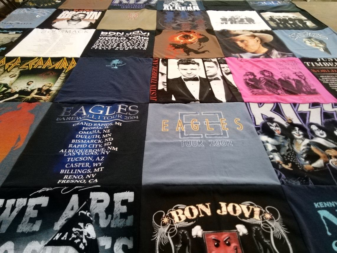 T-shirt quilt with music, rock themes by Jade from MT