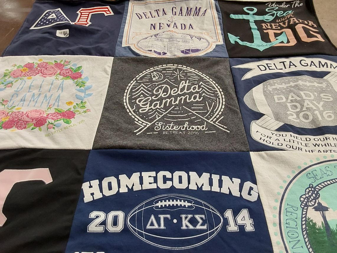 T-shirt quilt with sorority, sisterhood themes by Jena from NV