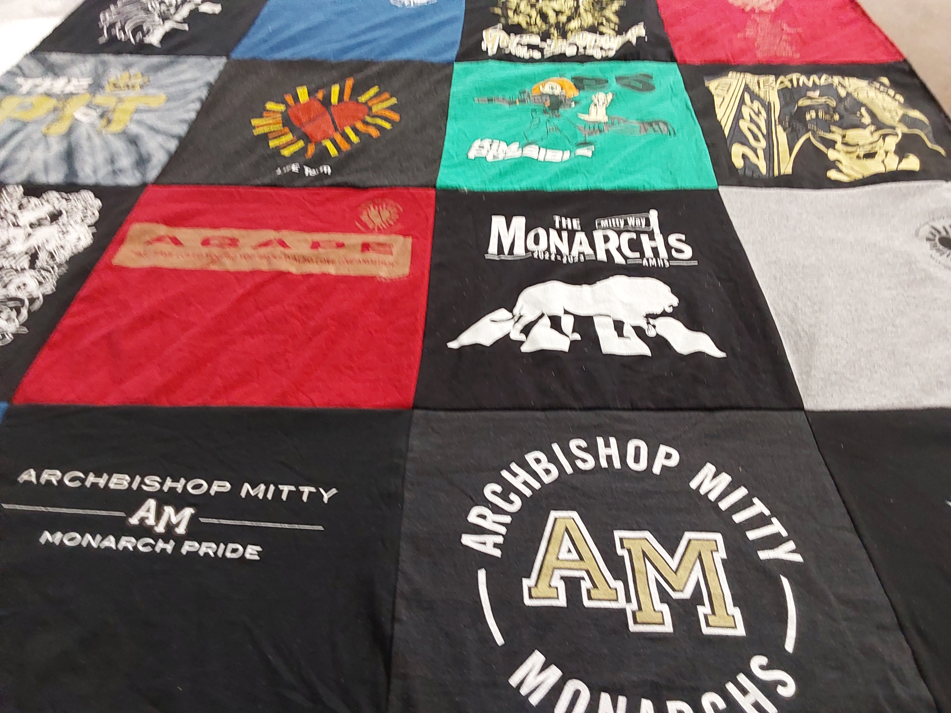 T-shirt quilt featuring archbishop mitty monarchs by Mary from CA