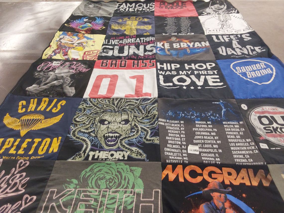 T-shirt quilt with country music, music themes by Melanie from MI